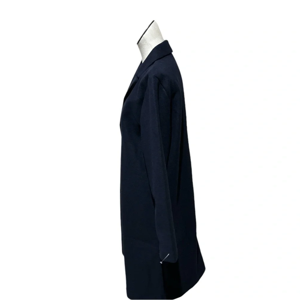 NWOT Zara Lapel Collar Felt Texture Long Open Front Coat NAVY - Picture 4 of 6